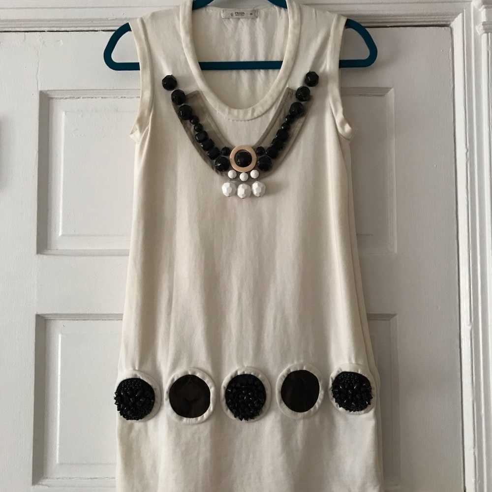 PRADA white beaded mini dress